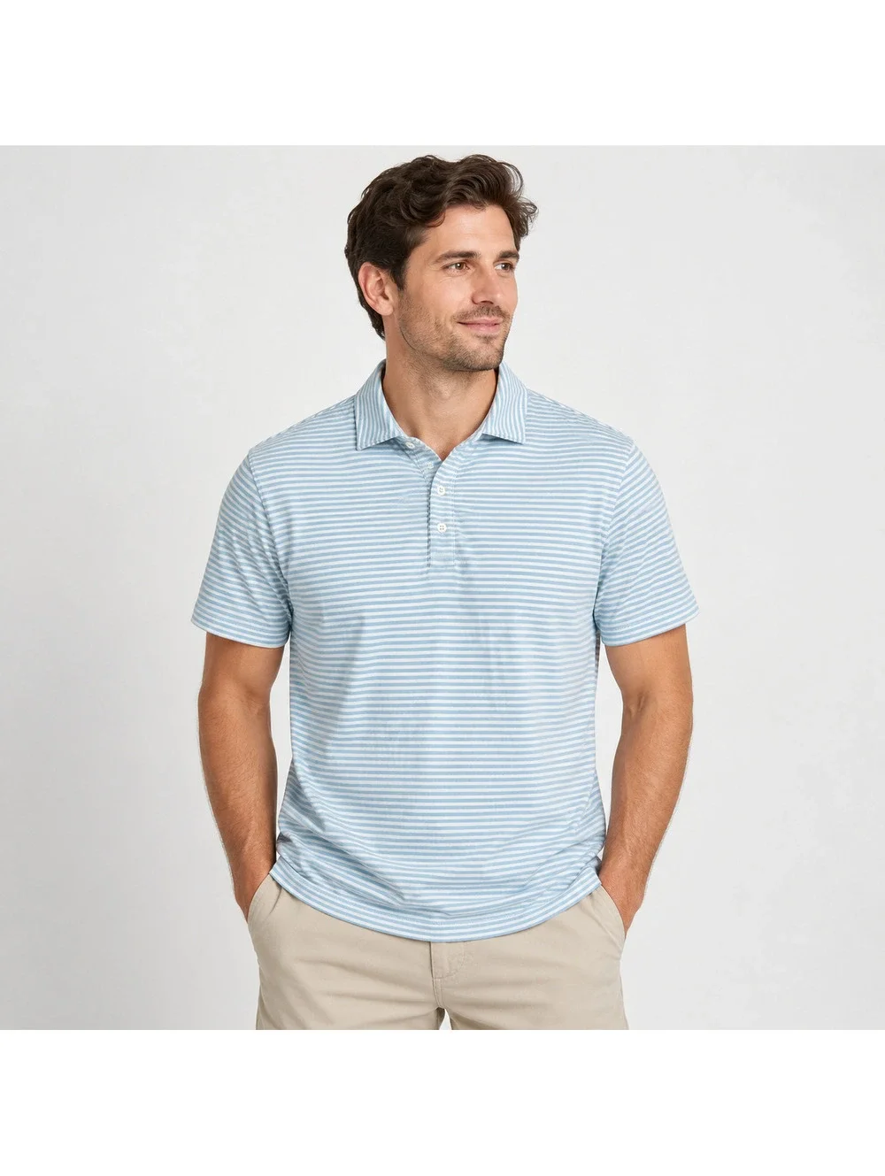 J.Crew Performance Polo Shirt Men's LT Tall Blue White Stripe COOLMAX